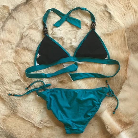 Teal Beaded Bathing Suit-no rips or stains - Picture 3 of 3